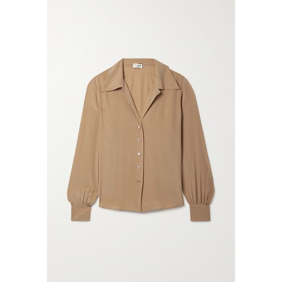 Saint Laurent Silk-Crepe Tan Silk Blouse Size 2 (FR 34) - Picture 1 of 6